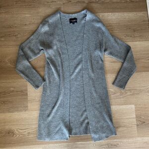Long Gray Ribbed Knitted Cardigan